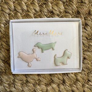Meri Meri 3 Enamel Pastel Dog Pins Brand New in Box